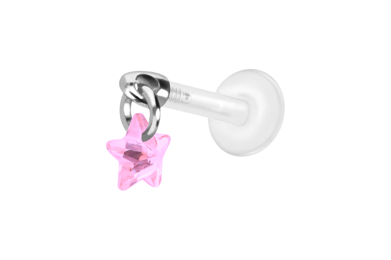 PTFE Labret Piercing mit Innengewinde + Titan-Aufsatz KRISTALLSTERN